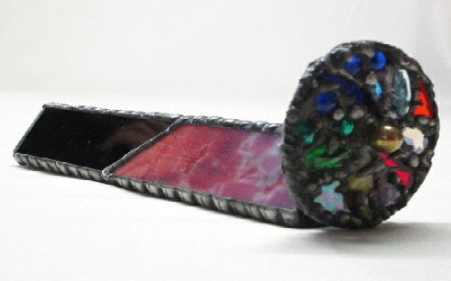 K6 Salmon/Rose/Lilac Mottled with Black Stained Glass Kaleidoscope by Artworks by Linda Carpenter / Daytona Beach Art Works